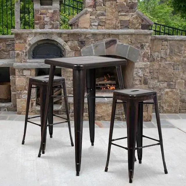 Alt view image 8 of 15 - Flash Furniture 30" High Backless Black-Antique Gold Metal Indoor-Outdoor Barstool with Square Seat 4 Pack (4CH3132030BQ)
