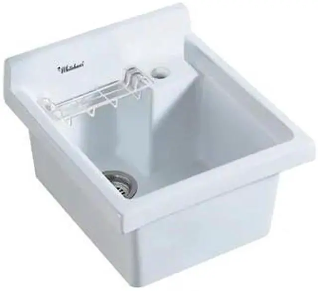 Alt view image 2 of 2 - Vitreous China Single Bowl, Drop-in Sink with Wire Basket and 3 Inch Off Center Drain - White