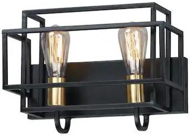Main image of MAXIM 10242BKSBR Liner 2-Light " Wide Black / Satin Brass Vanity Light