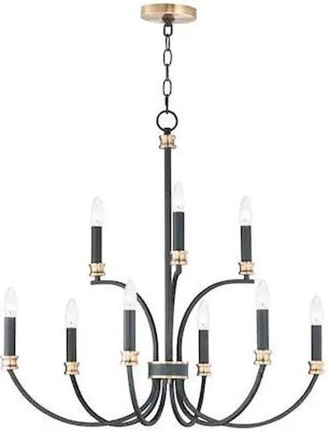 Main image of MAXIM 11377BKAB Charlton 9-Light 30" Wide Black / Antique Brass Chandelier