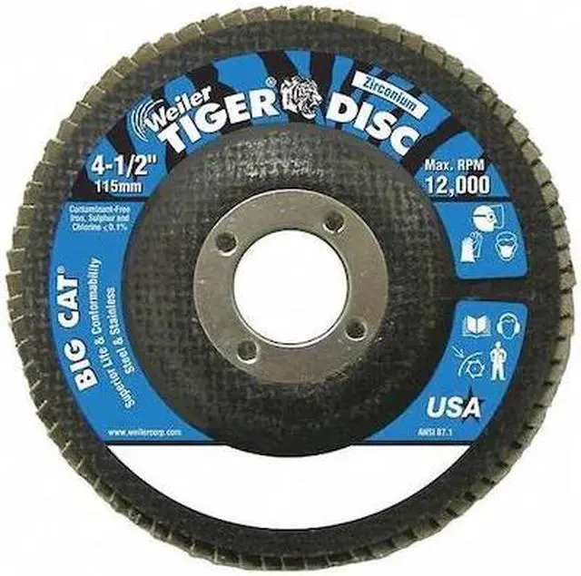 Main image of WEILER 50803V 4-1/2" Big Cat Abrasive Flap Disc Flat Phenolic Bkng 40Z 7/8"
