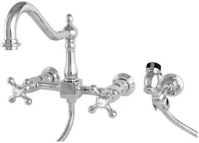 Main image of HERITAGE KS1241AXBS KS1241AXBS 2-Handle 8" Wall Mount Kitchen Faucet with Brass