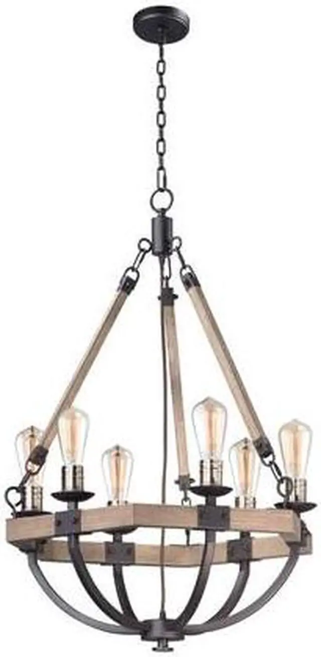 Main image of MAXIM LIGHTING 20335WOBZ Lodge 6-Light 24" Wide Weathered Oak / Bronze