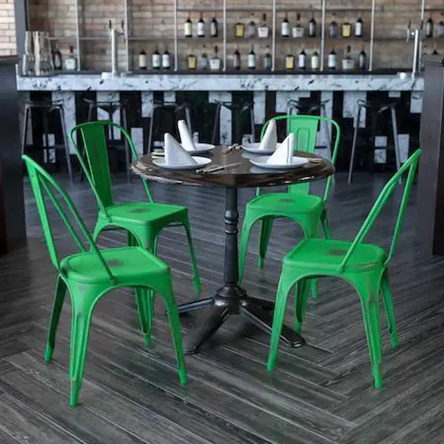 Alt view image 4 of 14 - 4 Pk. Distressed Green Metal Indoor Stackable Chair