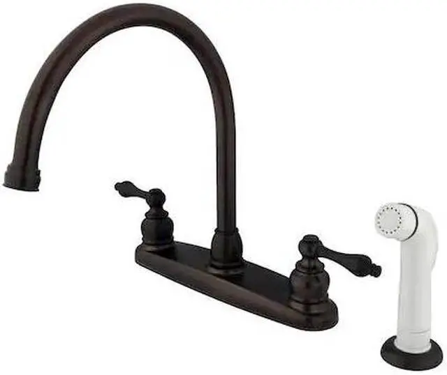 Alt view image 2 of 4 - Kingston Brass KB725AL Double Handle Goose Neck Kitchen Faucet with White Sprayer