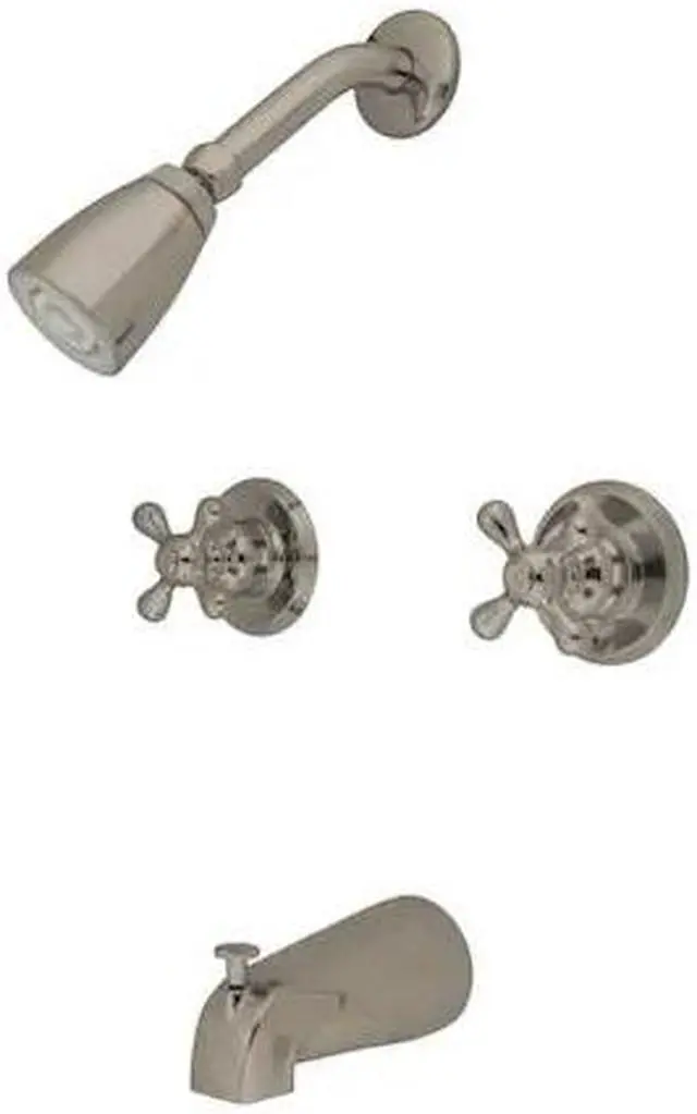 Alt view image 2 of 3 - TWIN HANDLE T/S FAUCET W/DECOR CROSS HANDLE-Satin Nickel Finish