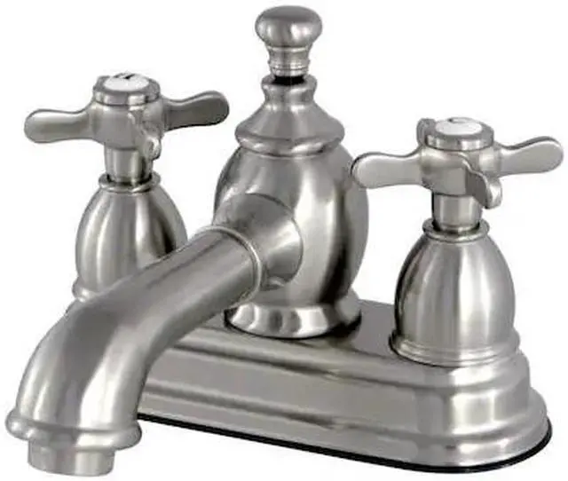 Alt view image 3 of 8 - Kingston Brass KS7008BEX 4 in. Centerset Lavatory Faucet with Brass Pop-Up Elegant Cross Handle Cross Handle, Satin Nickel