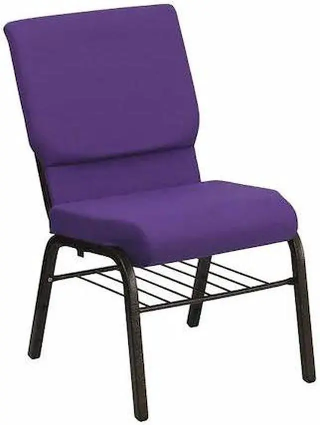 Alt view image 11 of 20 - HERCULES Series 18.5''W Church Chair in Purple Fabric with Book Rack - Gold Vein Frame