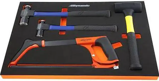 Main image of DYNAMIC D096004-FT2T Tools 5 Piece Hammer & Hacksaw Set With Foam Tool Organizer