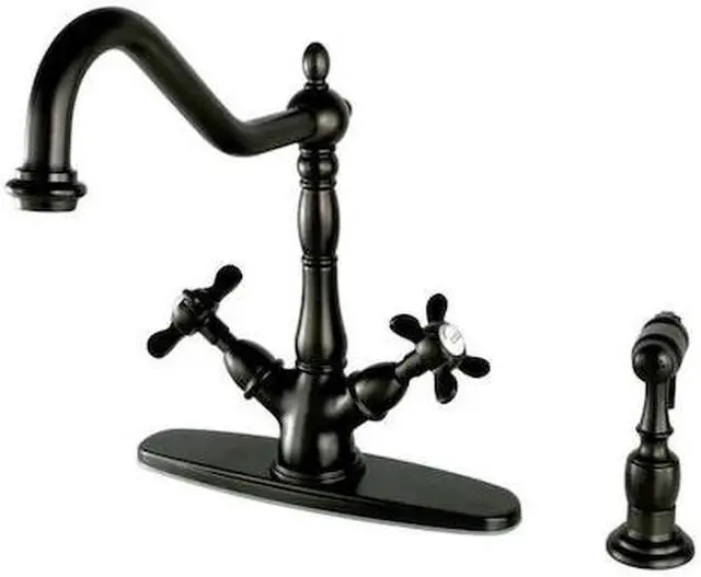 Alt view image 3 of 12 - Kingston Brass KS1235BEXBS Mono Deck Mount Kitchen Faucet with Classic Lever Handle & Brass Sprayer, Oil Rubbed Bronze