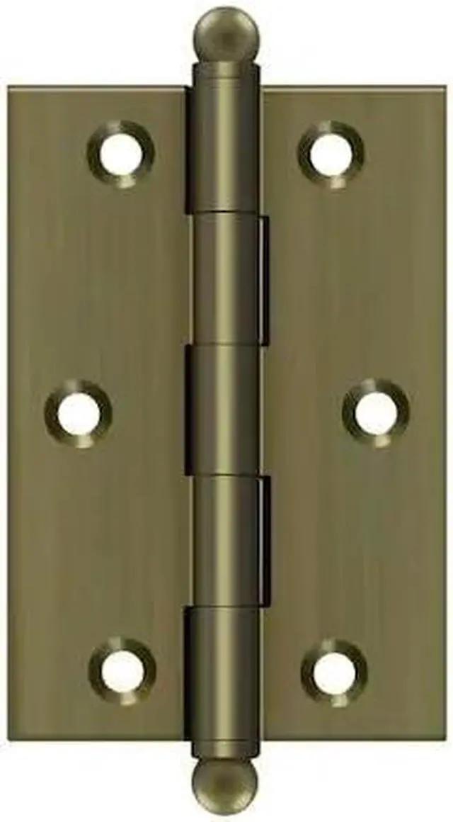 Alt view image 3 of 3 - 3 in. x 2 in. Solid Brass Cabinet Hinge w Ball Tips - Pair (Antique Brass)