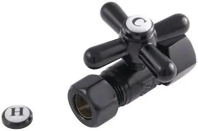 Alt view image 2 of 7 - Kingston Brass CC44450X 5/8" O.D. Comp, 1/2" O.D. Comp Straight Shut-off Valve, Matte Black