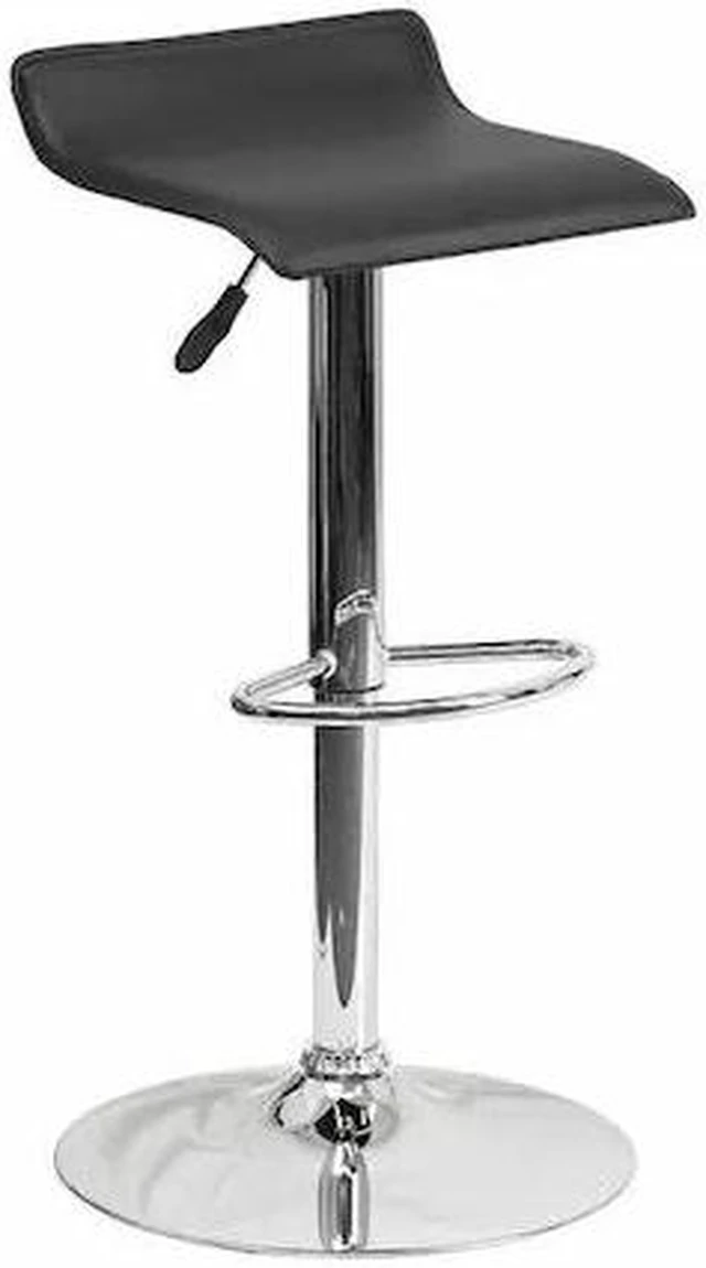 Alt view image 10 of 20 - Contemporary Black Vinyl Adjustable Height Barstool with Solid Wave Seat and Chrome Base
