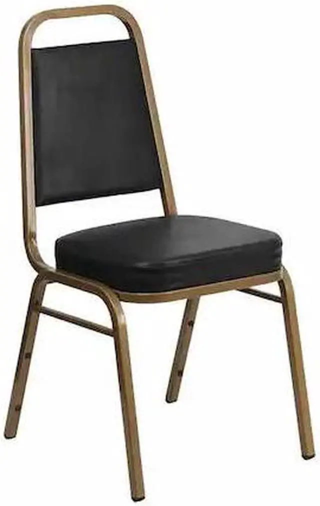 Alt view image 6 of 20 - HERCULES Series Trapezoidal Back Stacking Banquet Chair in Black Vinyl - Gold Frame