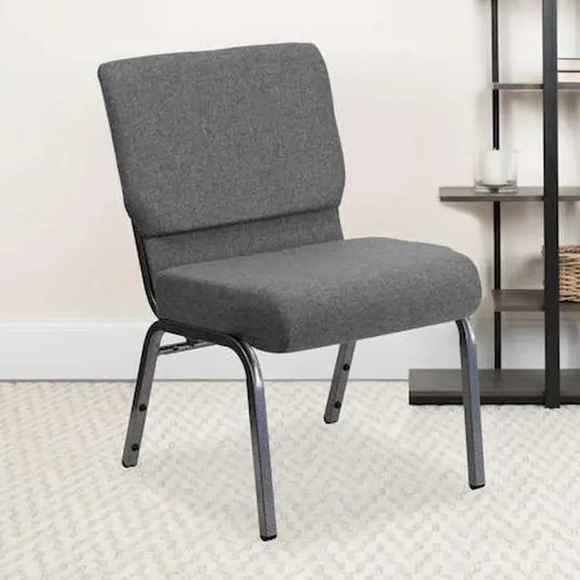 Alt view image 4 of 17 - 4 Pack HERCULES Series 21''W Stacking Church Chair in Gray Fabric - Silver Vein Frame