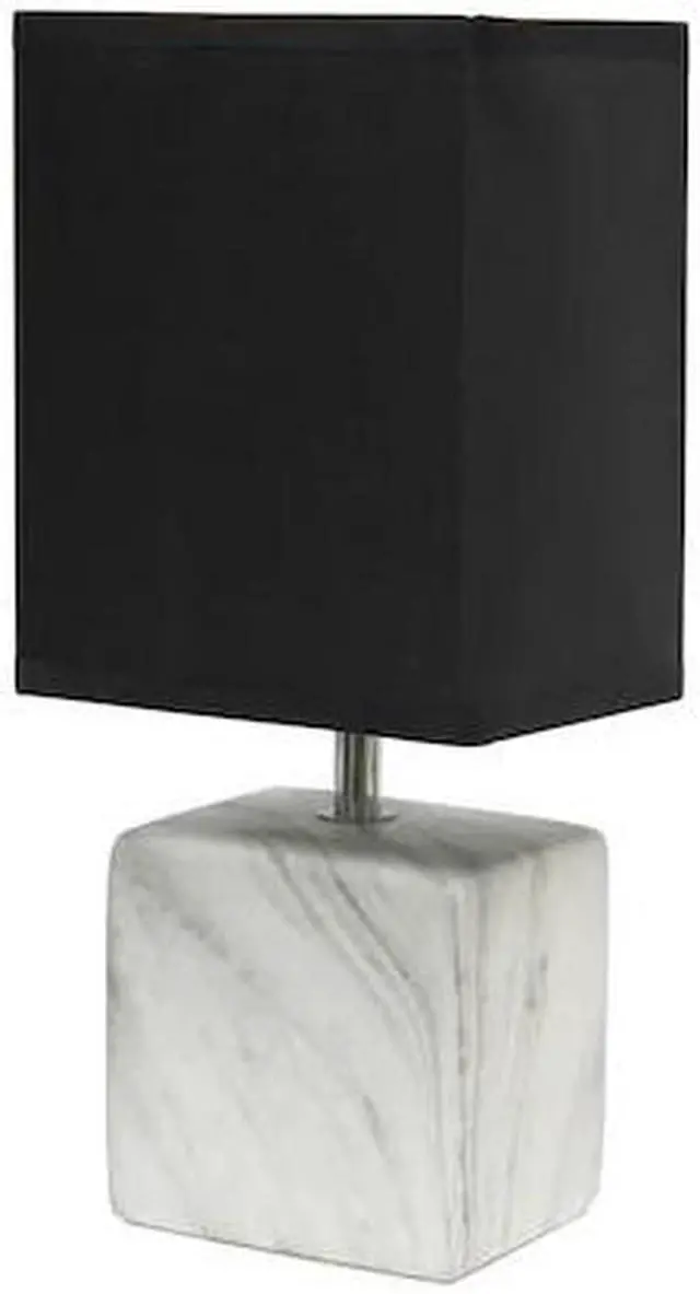 Alt view image 3 of 14 - Simple Designs Petite Marbled Ceramic Table Lamp with Fabric Shade, White with Black Shade