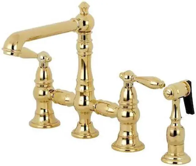 Alt view image 3 of 12 - Kingston Brass KS7272ALBS Kitchen Faucet with Side Sprayer, Polished Brass - 8.3125 x 6.875 x 14.125 in.