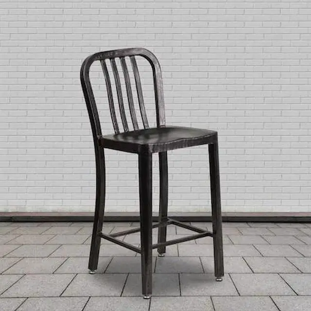 Alt view image 2 of 14 - Flash Furniture 24" High Black-Antique Gold Metal Indoor-Outdoor Counter Stool with Vertical Slat Back 2 Pack (2CH6120024BQ)