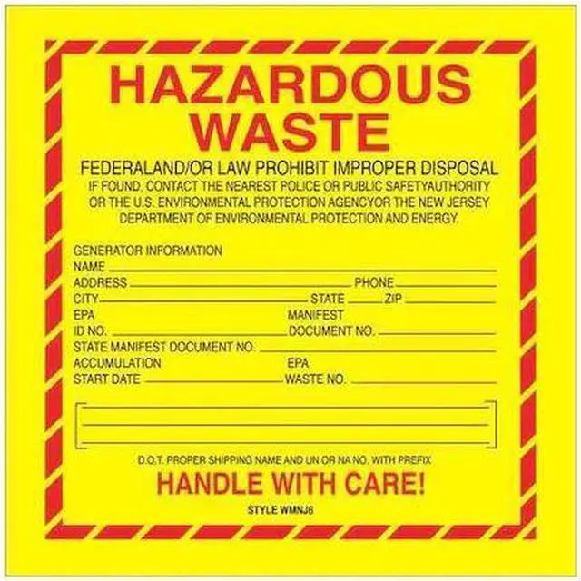 Main image of TAPE LOGIC DL7520 Tape Logic® Labels, "Hazardous Waste - New Jersey", 6" x 6",