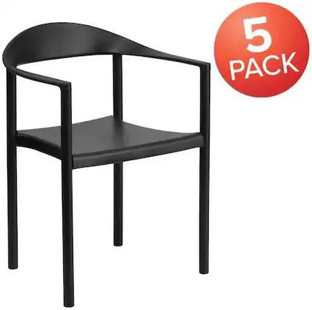 Alt view image 8 of 14 - Flash Furniture HERCULES Series Plastic Cafe Stack Chair Black 5 Pack (5RUT418BK)