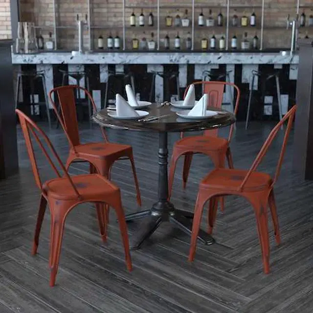 Alt view image 4 of 14 - 4 Pk. Distressed Kelly Red Metal Indoor Stackable Chair