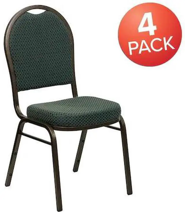 Alt view image 4 of 10 - 4 Pack HERCULES Series Dome Back Stacking Banquet Chair in Green Patterned Fabric - Gold Vein Frame