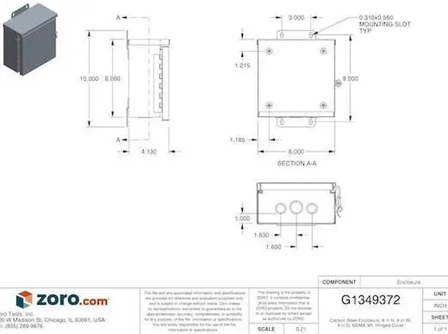 Alt view image 5 of 5 - WIEGMANN RHC080804 Padlockable Hasp Electrical Enclosures, 8 in H, 4 in D, 8 in