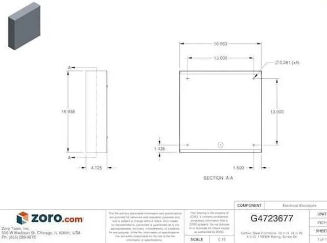 Alt view image 3 of 4 - WIEGMANN SC161604NK Captive Screws Electrical Enclosures, 16 in H, 4 in D, 16