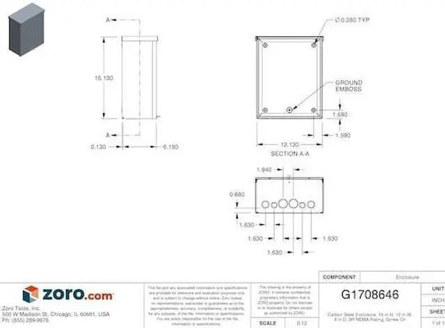 Alt view image 4 of 4 - WIEGMANN RSC121506 Padlockable Hasp Electrical Enclosures, 15 in H, 6 in D, 12