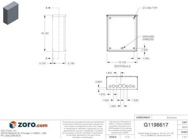 Alt view image 5 of 5 - WIEGMANN RSC151806 Padlockable Hasp Electrical Enclosures, 18 in H, 6 in D, 15