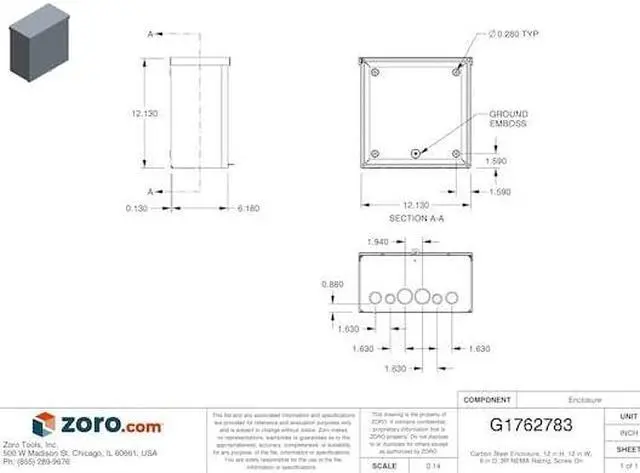 Alt view image 5 of 5 - WIEGMANN RSC121206 Padlockable Hasp Electrical Enclosures, 12 in H, 6 in D, 12