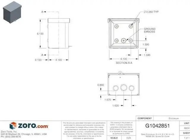 Alt view image 3 of 3 - Wiegmann Enclosure Silver Galvanized  Includes Screws RSC060604G