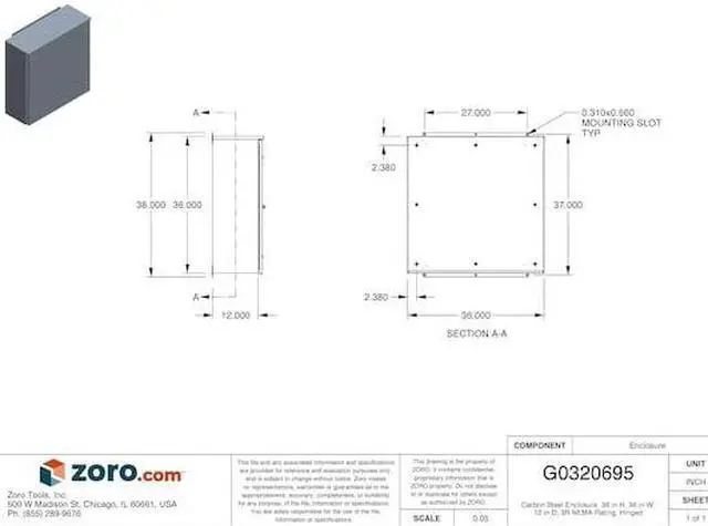 Alt view image 5 of 5 - Wiegmann Enclosure Gray ANSI 61 Polyester Powder   RHC363612