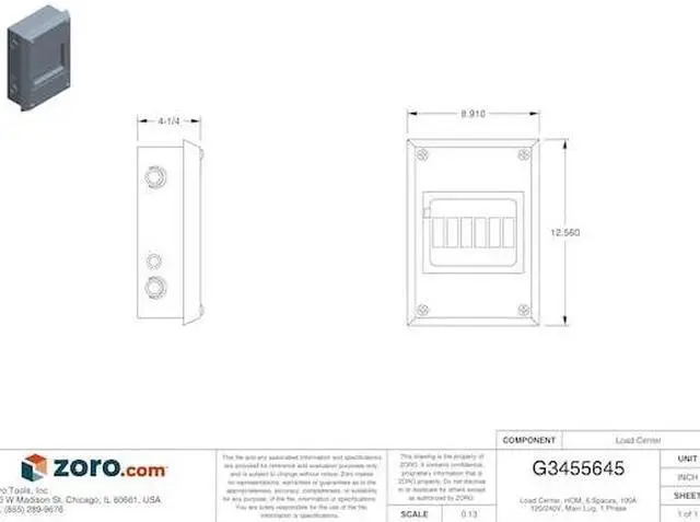 Alt view image 5 of 5 - SQUARE D HOM612L100F Load Center, 6 Spaces, 100A Amps, 120/240V AC