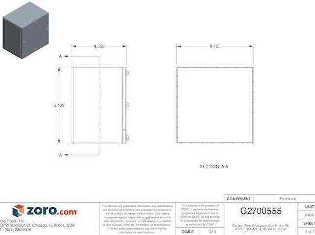 Alt view image 4 of 4 - 6"H x 6"W x 4"D Metallic Enclosure, Gray, Knockouts: No, Screws Closure Method