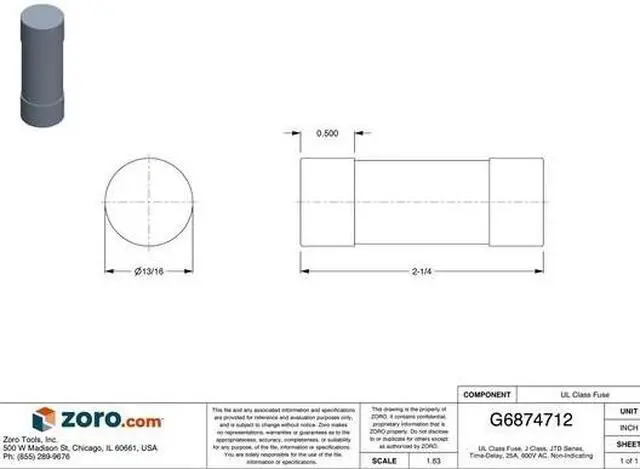 Alt view image 3 of 3 - LITTELFUSE JTD025 UL Class Fuse, J Class, Time-Delay, 25A, 600V AC,