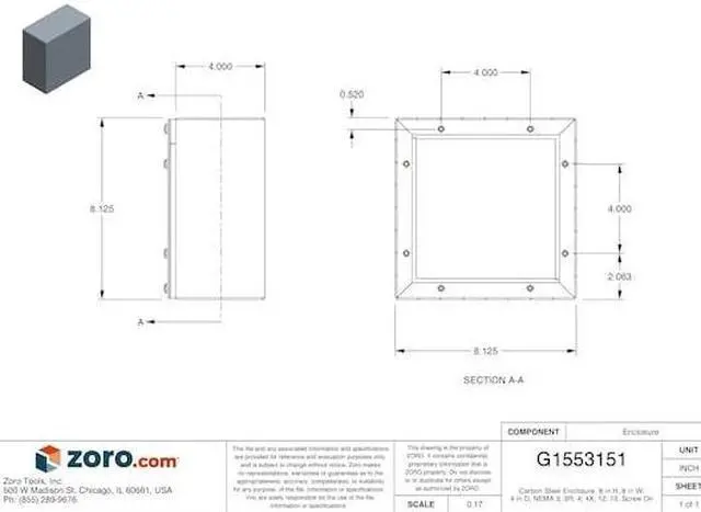 Alt view image 5 of 6 - WIEGMANN WA080804GSC NEMA 3, 4 8.0 in H x 8.0 in W x 4.0 in D Wall Mount