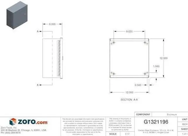 Alt view image 4 of 4 - WIEGMANN N1C121206 NEMA 1 12.0 in H x 12.0 in W x 6.0 in D Wall Mount Enclosure