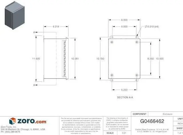 Alt view image 4 of 5 - WIEGMANN B100806CH NEMA 12, 13 10.0 in H x 8.0 in W x 6.0 in D Wall Mount