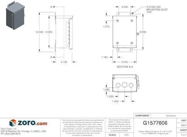 Alt view image 3 of 3 - WIEGMANN RHC060804 NEMA 3R 8.0 in H x 6.0 in W x 4.0 in D Wall Mount Enclosure