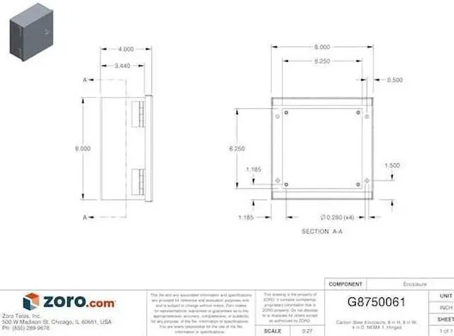 Alt view image 2 of 2 - NVENT HOFFMAN A8N84 Flush Slotted Latch Electrical Enclosures, 8 in H, 4 in D,
