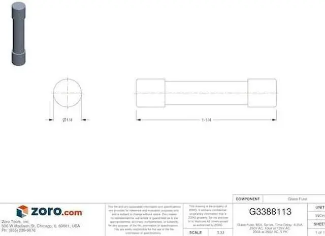 Alt view image 4 of 4 - EATON BUSSMANN MDL-6-1/4-R Glass Fuse, 6.25A, 10kA at 125V AC, 200A at 250V AC,