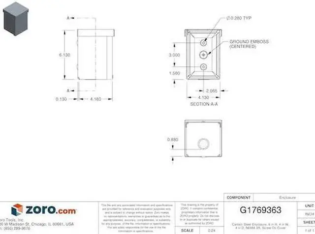 Alt view image 3 of 7 - WIEGMANN RSC040604 Padlockable Hasp Electrical Enclosures, 6 in H, 4 in D, 4 in