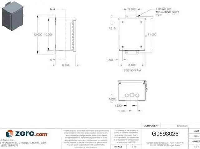 Alt view image 3 of 4 - WIEGMANN RHC081006 Padlockable Hasp Electrical Enclosures, 10 in H, 6 in D, 8