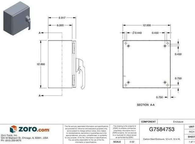 Alt view image 3 of 3 - WIEGMANN N4121212061PTC 1 Point Latch with Handle Electrical Enclosures, 12 in
