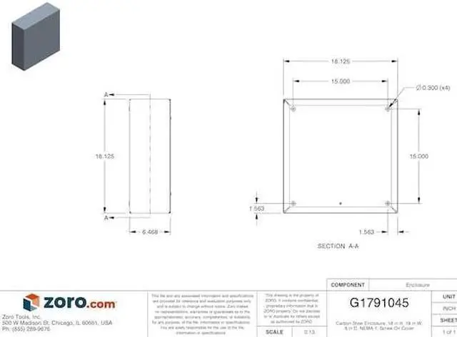 Alt view image 4 of 4 - WIEGMANN SC181806NK Captive Screws Electrical Enclosures, 18 in H, 6 in D, 18