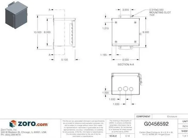 Alt view image 4 of 5 - WIEGMANN RHC080806 NEMA 3R 8.0 in H x 8.0 in W x 6.0 in D Wall Mount Enclosure