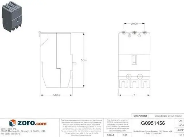 Alt view image 4 of 5 - GE TEY330 Molded Case Circuit Breaker, TEY Series, 30A, 3 Pole, 277/480V AC,
