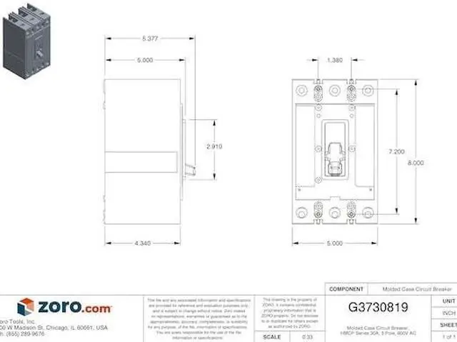 Alt view image 3 of 3 - Eaton Circuit Breaker,  30 Amps,  Number of Poles:  3,  600VAC AC Voltage Rating