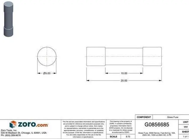 Alt view image 4 of 4 - EATON BUSSMANN S500-10-R Glass Fuse, 10A, 100A at 250V AC, 5 PK